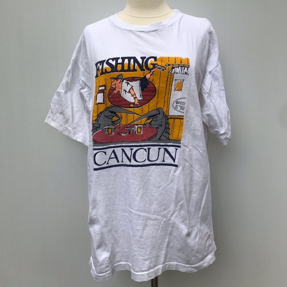 Vintage 80’s Cancun novelty souvenir white graphic t-shirt tee - Picture 2 of 7